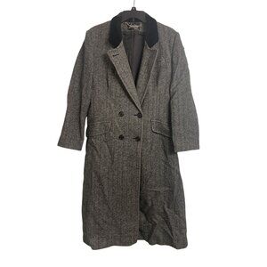 Vintage Loring Size S Worumbo Wool Chevron Long Coat Velvet Collar